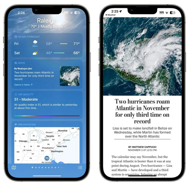 南坤镇苹果14维修分享iPhone 14手机如何看天气时顺带看新闻 